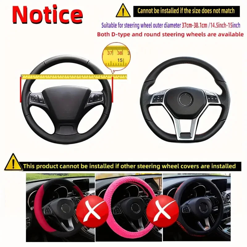 1pcs Artificial Leather Three-dimensional Embossed-car without Inner Ring Steering Wheel Cover Auto Parts for 14.5-15 Inches