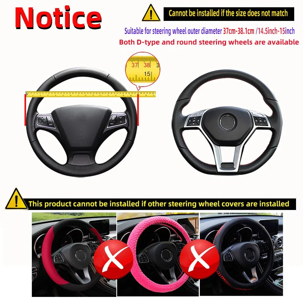 PU Carbon Fiber Leather Car Steering Wheel Cover Without Inner Ring Universal Suitable for 14.5-15 Inches of Automotive Supplies