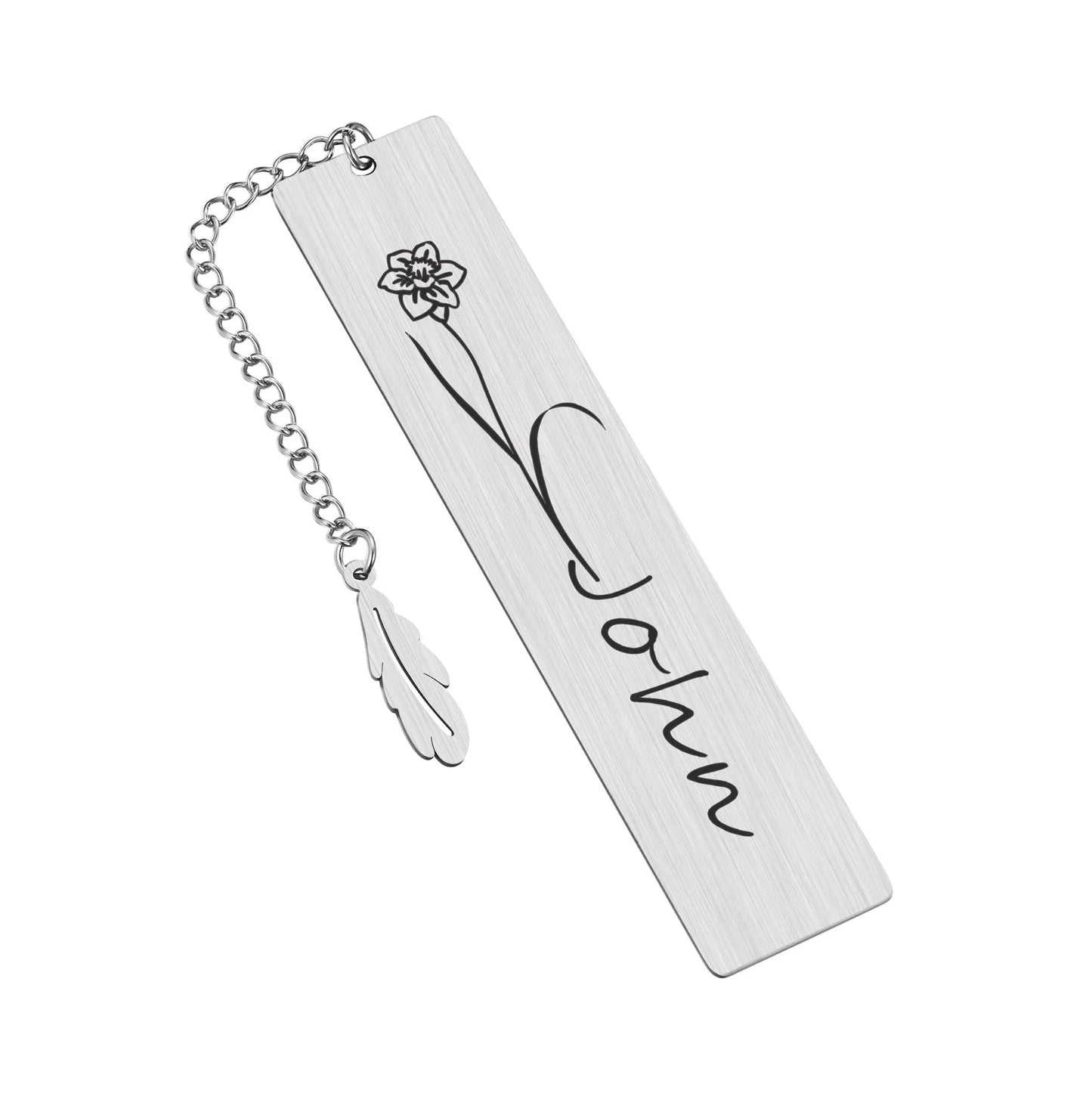 Personalized Birth Flower Bookmark With Name Text, Stainless Steel Customized Bar Birthday Gift For Women Daughter Sister Friend