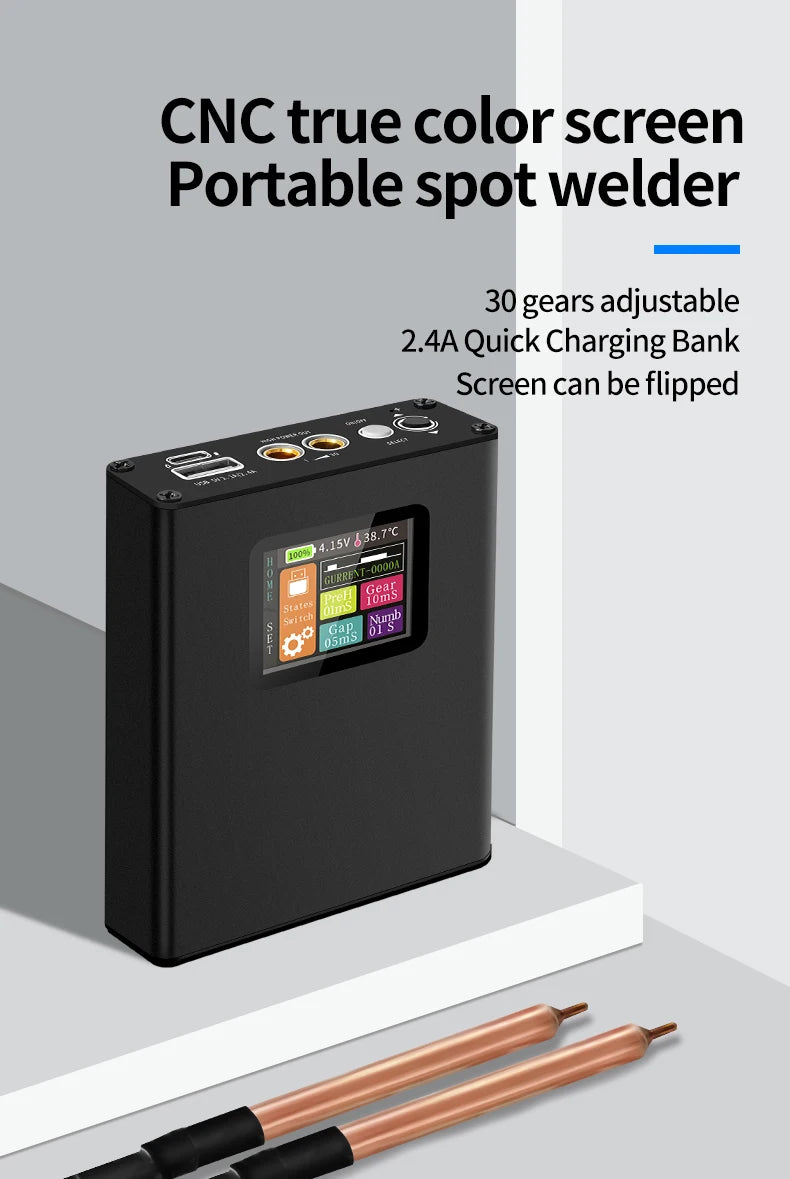 Portable Design 30-speed Spot Welder with Digital Color Screen Display, Li-ion Battery 0.1~0.25-18650mm