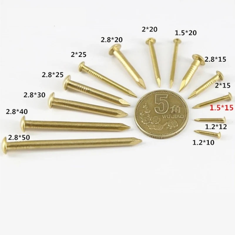 1.5mm/2.0mm 20g Mini Brass Nails - Round Head Copper Brads for Woodworking, Model Making & DIY Crafts (Gold Color )