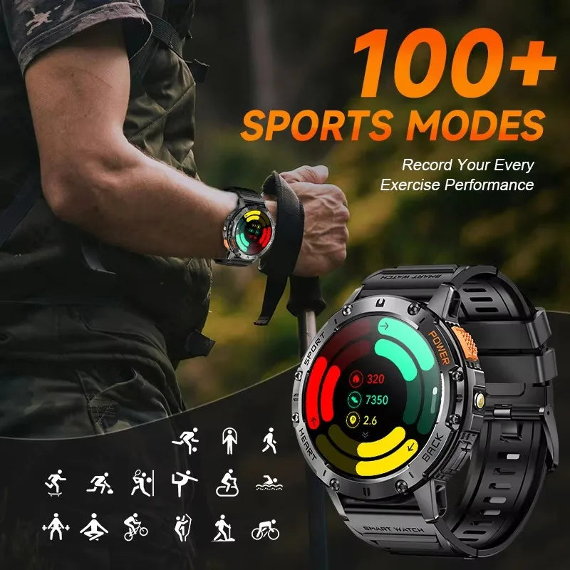 New Smart Watch Men Outdoor 530mAh Large Battery Bluetooth Call Sport Fitness Bracelet AMOLED Screen Flashlight Smartwatch