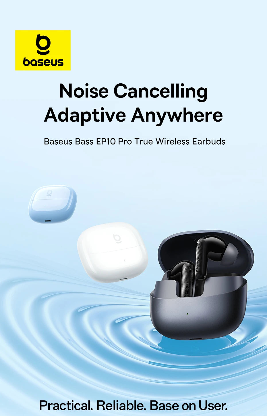 Baseus EP10 Pro ANC Earphones Wireless Bluetooth 6.0 50dB Realtime Adaptive ANC Headphones 6 Mic in-Ear Earbuds Hi-Res LDAC IP55
