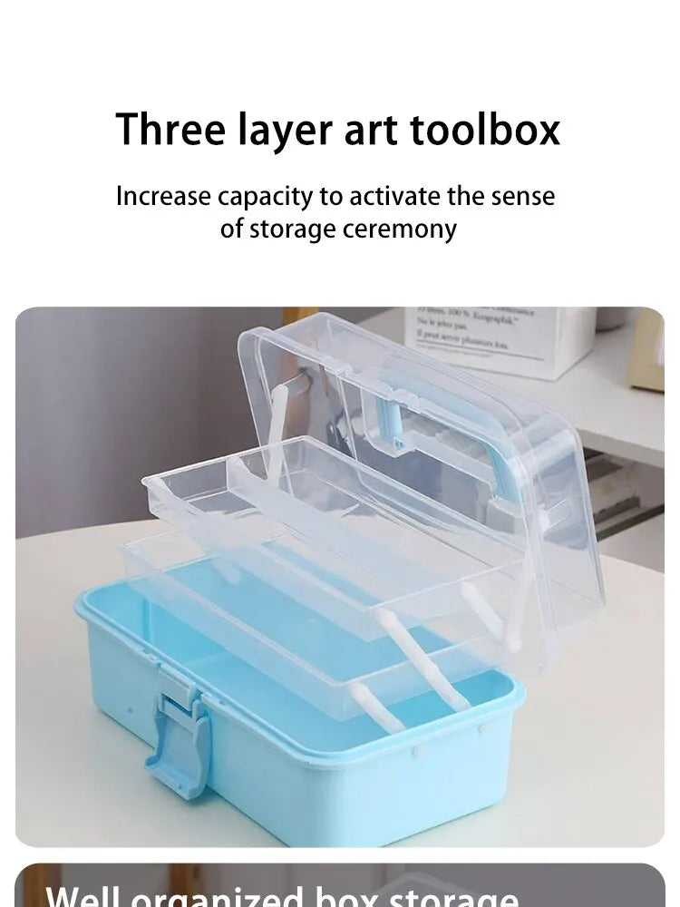 Three-layer Transparent Plastic Craft Storage Box, Sewing Storage Box, Folding Tool Box, Art Student Miscellaneous Storage Box