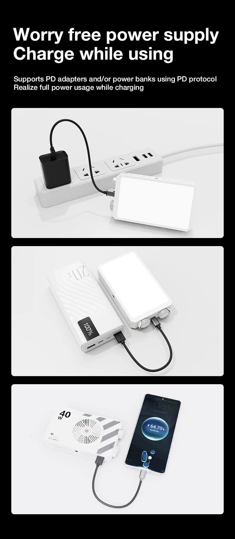 40W LED Camera Light CRI/TLCI 96+ 2700-6200K Bi-Color 6400mAh Photo Studio Video Lamp Handle Portable onCamera Photography Light