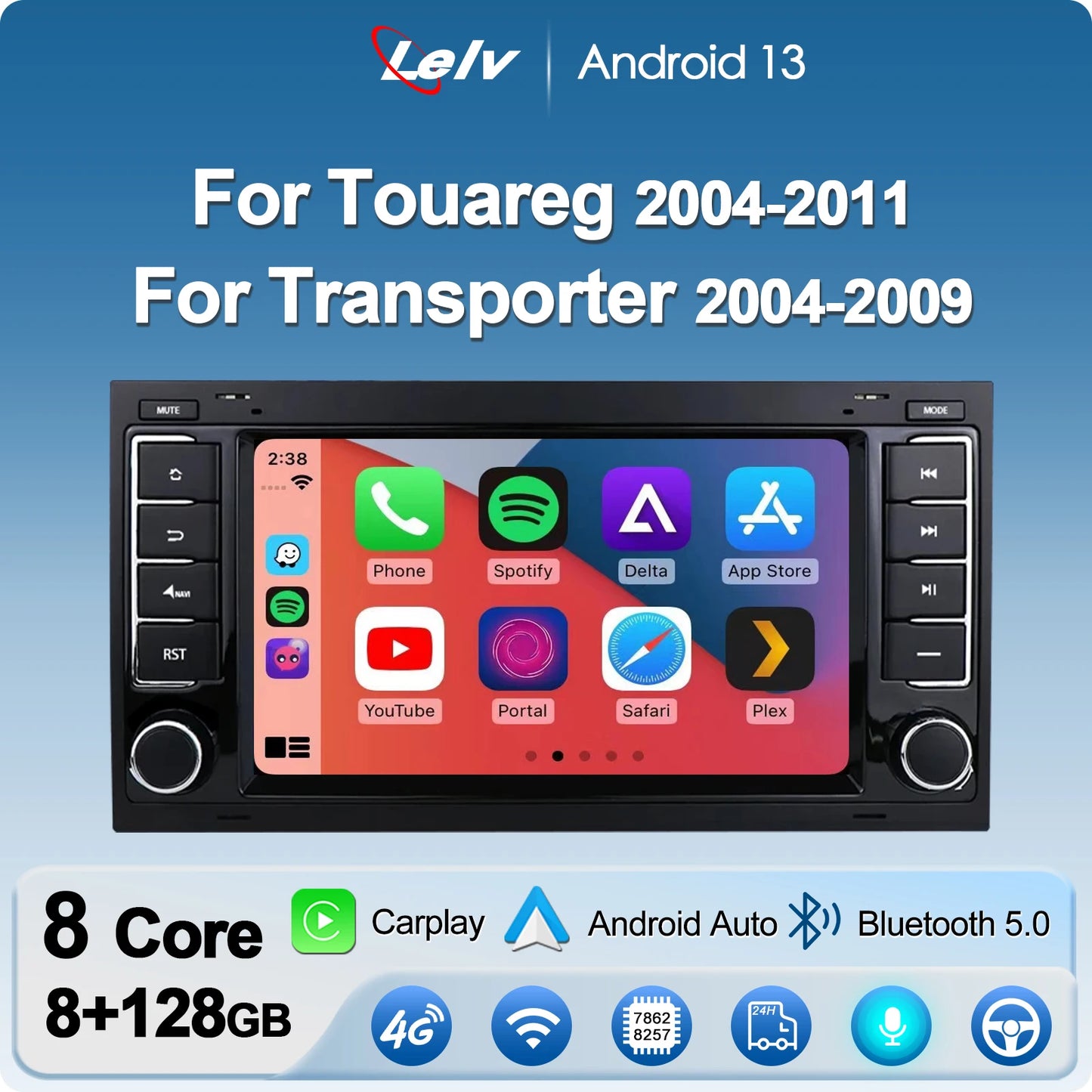 LELV 7" Android 13 Touch Screen Car Radio For Volkswagen VW Touareg Multivan T5 Transporte 2004-2011 Multimedia Player Carplay