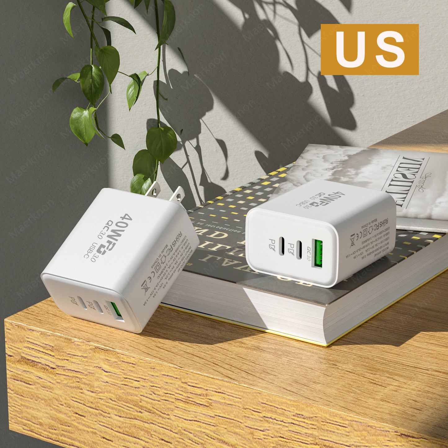 PD 60W USB Charger 3 Ports Type C Fast Charging Phone Charger Adapter For iPhone Xiaomi Samsung Huawei EU/US Plug Wall Charger
