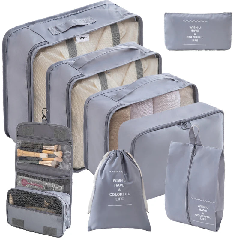 8pcs Travel Packing Cubes Set - Portable Mesh Clothes Storage Bag and Luggage Organizer with Shoes Bag - Essential Travel Access