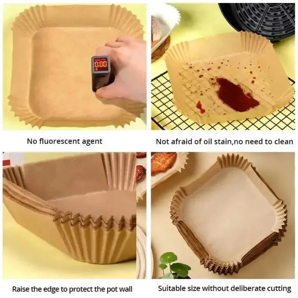 50pcs Air Fryer Paper Grease Absorbent Paper For Household Baking Pans With Thickened Silicone Paper Pads