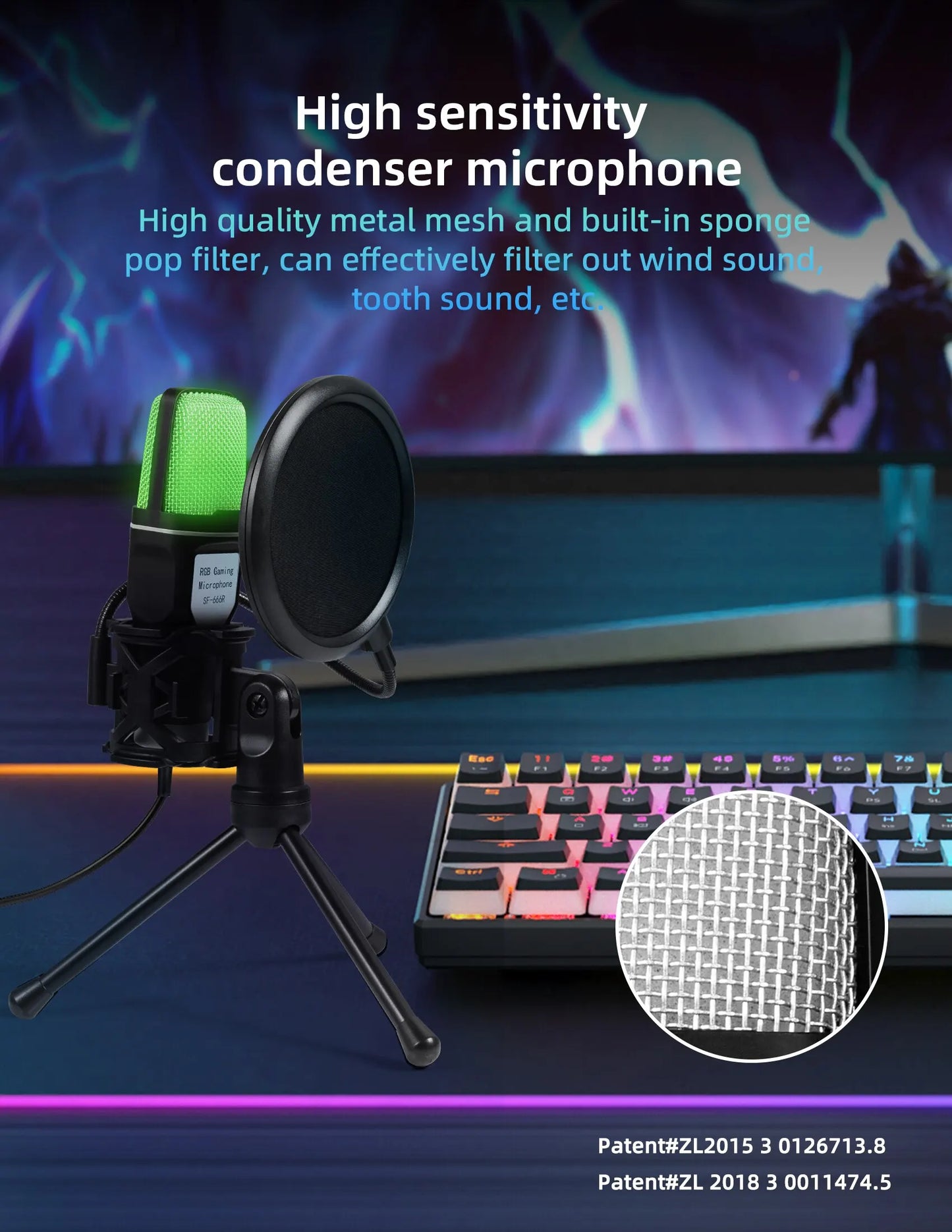 Portable USB Microphone RGB Microfone Condensador Wire Gaming Mic for Podcast Recording Studio Streaming Laptop Desktop