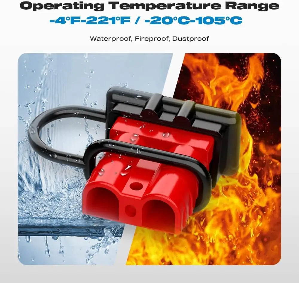 2PCS Anderson Connector 50A 6–12 Gauge 12V-36V Battery Quick Connect/Disconnect Connector Wire Harness Plug Kit Winch Wiring Kit