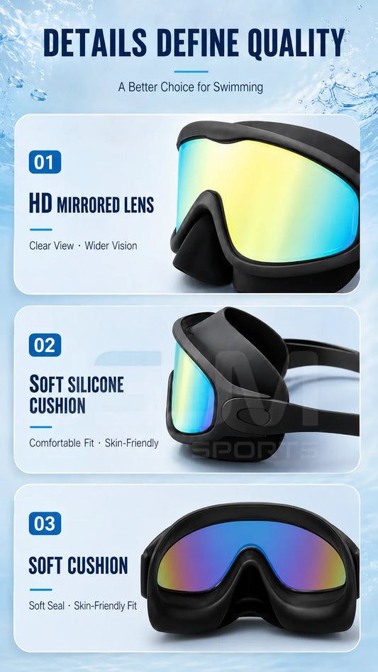 JSJM Upgraded Adult Swimming Goggles HD Anti-Fog Waterproof Swim Glasses Wide View UV Protection Adjustable Strap for Men Women