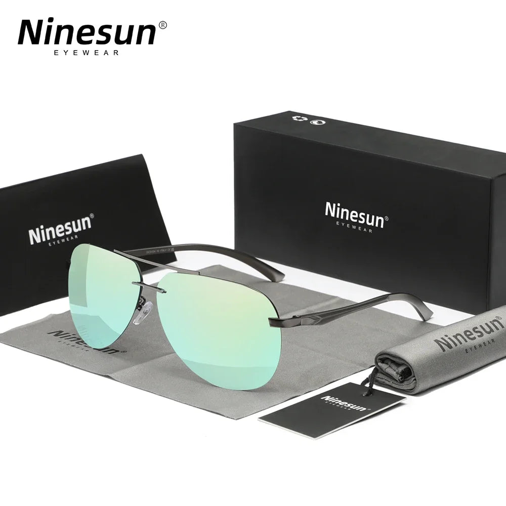 Ninesun Aluminum Magnesium Polarized Rimless Lens Sunglasses For Men High Definition Women Fishing Driving Glasses UV400
