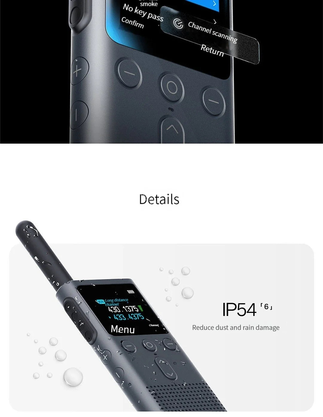 XIAOMI Walkie Talkie 2S 1.77"Color Screen 4W Power 120-hour Standby Dual Mode 5km Call Distance IP54 Outdoors Security Intercom