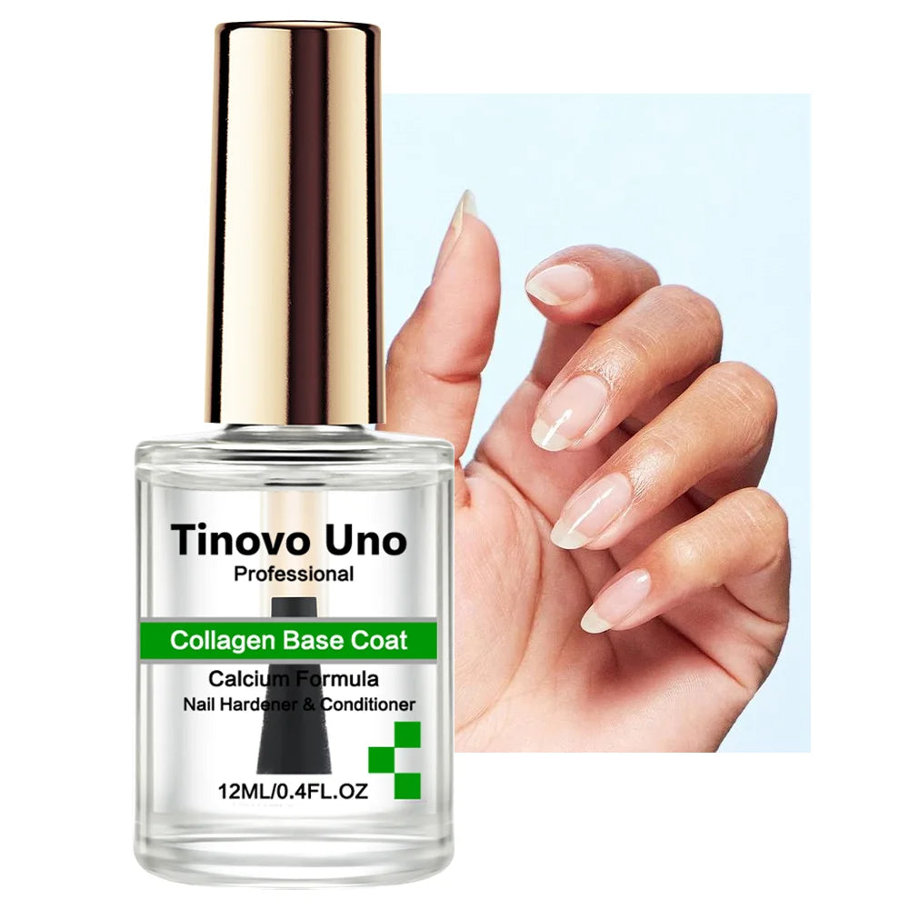 Tinovo Uno Collagen Base Coat Normal Nail Polish Clear Base Oil Air Dry Nail Hardener Strengthener Manicure Birttle Nails Care