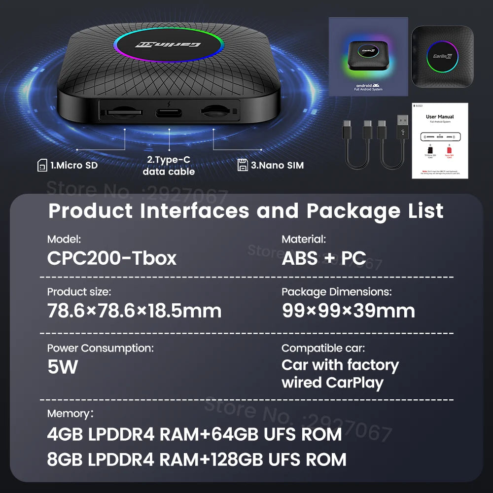 CarlinKit CarPlay Ai Box Android 13 SM6225 8 cores 8G+128G for Netflix Smart TV Box Wireless CarPlay Android Auto 512GB via TF
