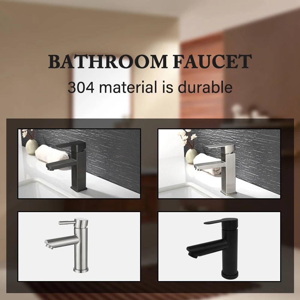 Basin Sink Bathroom Faucet Deck Mounted Hot Cold Water Basin Mixer Taps Matte Black Lavatory Sink Tap Crane