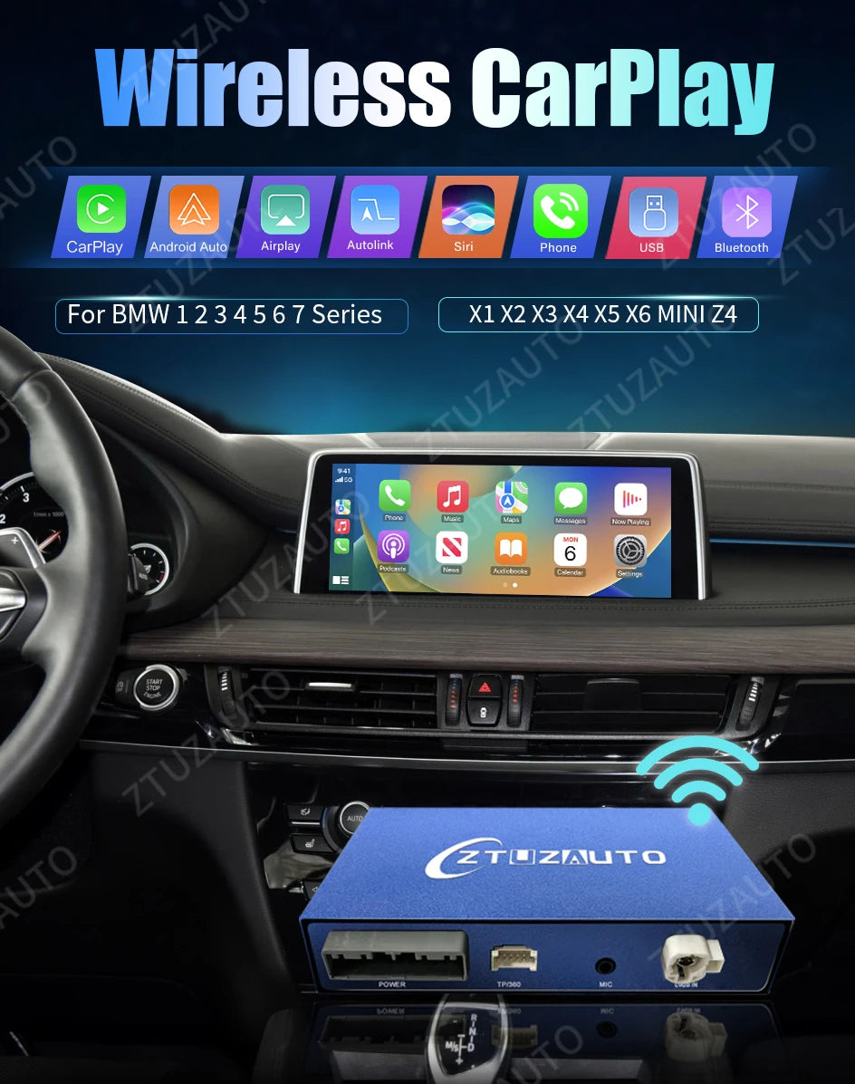 Wireless CarPlay For BMW 1 2 3 4 5 7 Series E70 F10 X1 X3 F25 F26 F48 MINI X4 X5 X6 F56 F15 Android Auto AirPlay Mirror Link