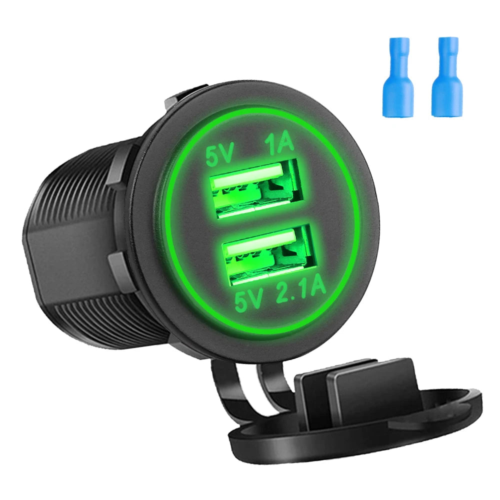 Dual USB 5V 3.1A 12V Car Charger with LED Panel Waterproof Power Adapter Socket Outlet for Vehicle Boat Truck Motorcycle