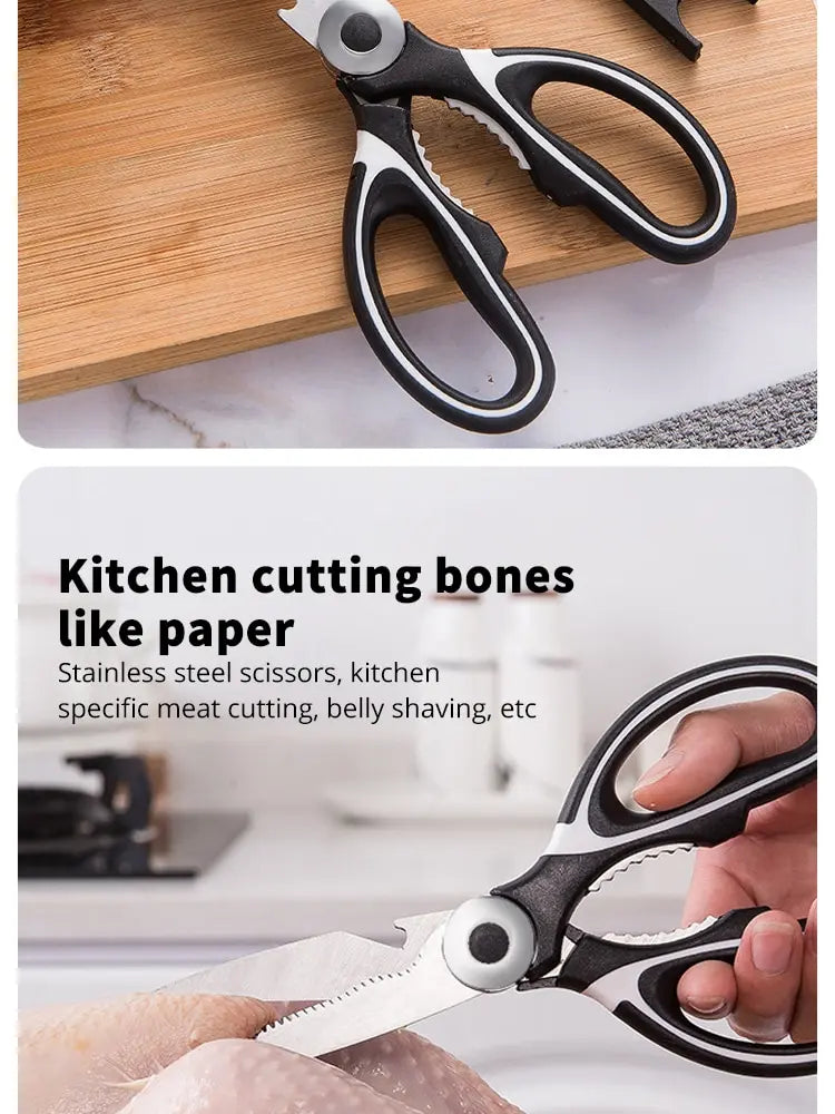 Scissors Stainless Steel Kitchen Household Bone Scissors Chicken Wings Fish Chopper Bottle Opener Clip Walnut Kitchen Tools