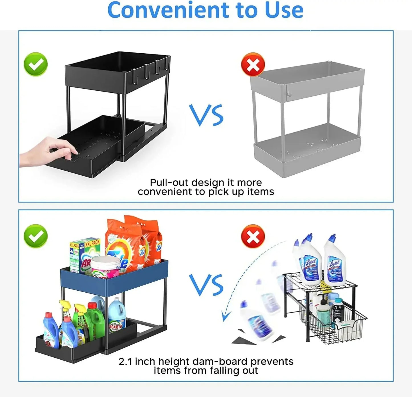 Organization and storage under the sewer, kitchen finishing rack with double sliding drawers, multifunctional storage rack shelf