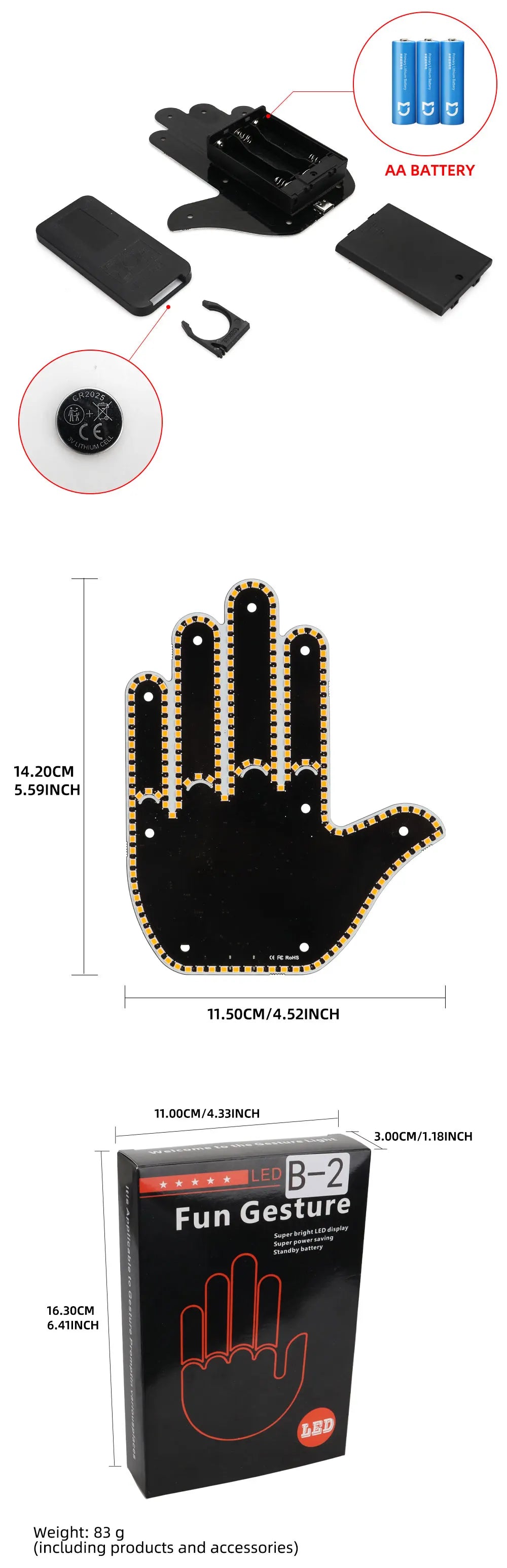 Funny Car Finger Light with Remote, Road Rage Signs Middle Finger Gesture Light,Auto Amber Warning Brake Light Car Accessories