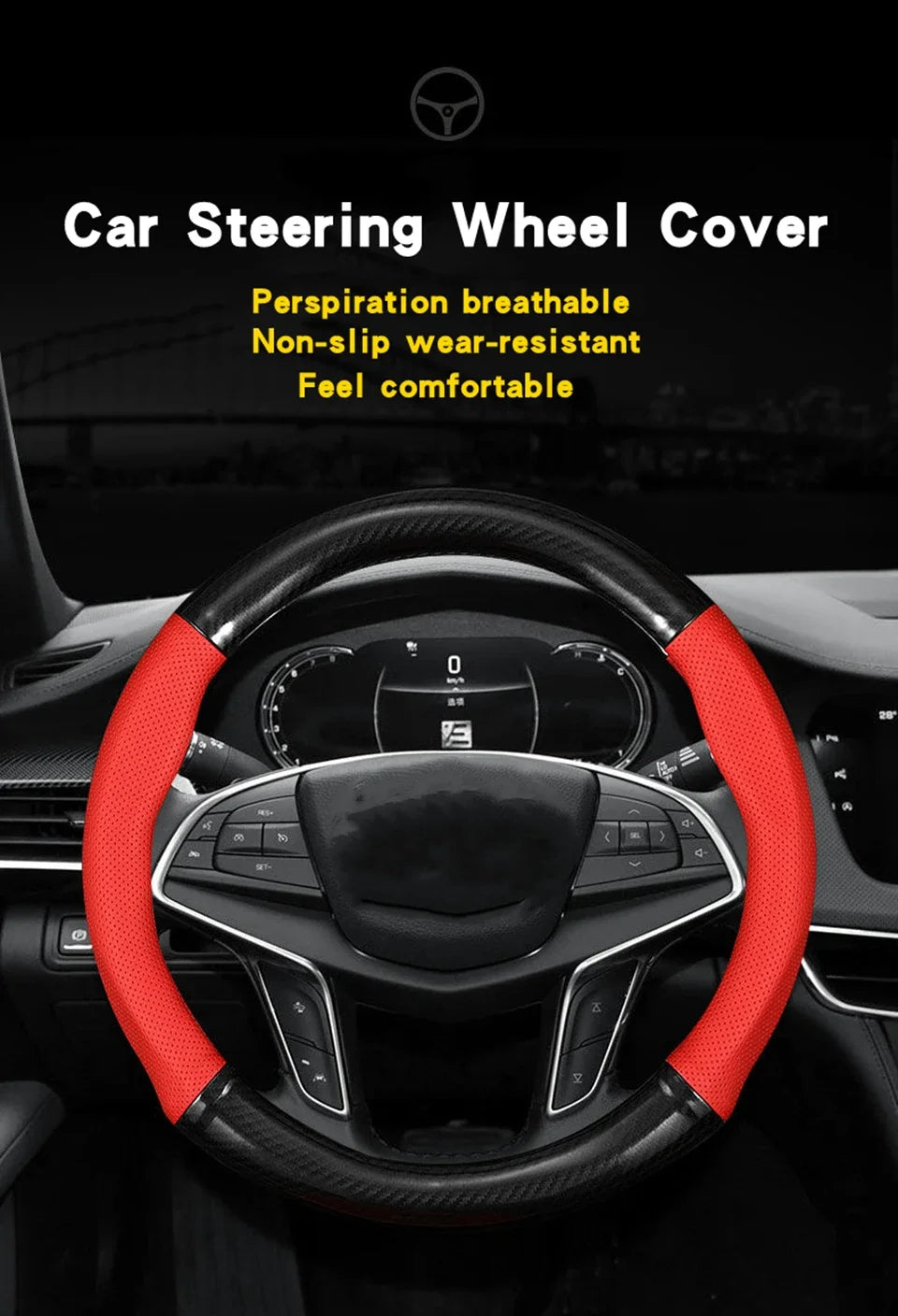 Universal Car Steering Wheel Cover Carbon Fiber Leather Three-dimensional Anti Slip, Timple And Fashionable Car Accessories