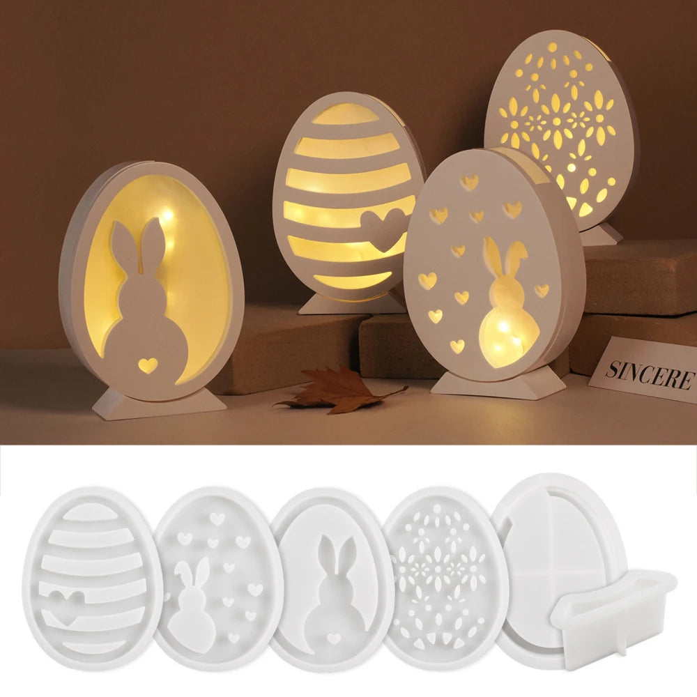 Easter Rabbit Egg Splicing silicone mold Concrete Cement Gypsum Plaster Molds Bunny Hollow Heart Flower Decoration Craft