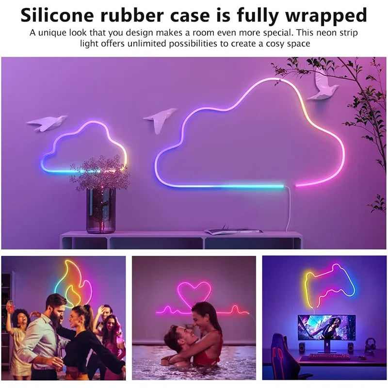 TUYA RGBIC Neon LED Strip 5m/16.4ft 5V Flexible LED Tape Strip Addressable Neon Rope Light USB Dreamcolor Neon Strip For Home
