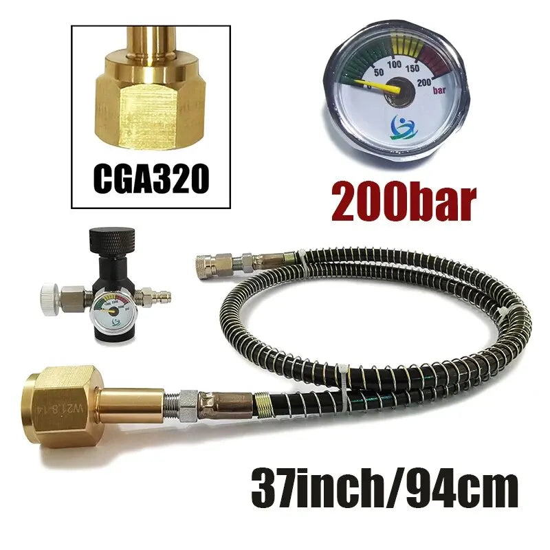 Soda Water Air Connect Co2 Cylinder Tank (TR21-4 Thread Type) Refill Adaptor With Hose Gauge Kit W21.8-14 G3/4 CGA320 Connector