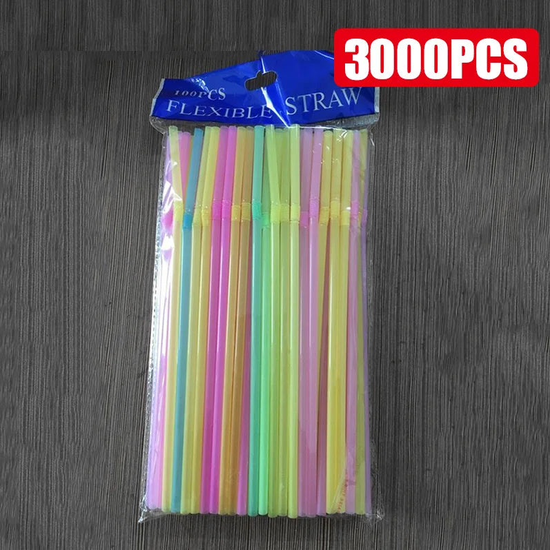 100-3000PCS Colorful & Black Drinking Kunststof Straws Bar Party Wedding Kitchen pajitas plastique Beverage Straw Wholesale