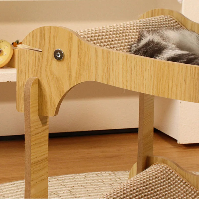 2 Tier Cat Hammock Bed Elevated Wooden Pet Bunk Beds For Indoor Cats Double Wooden Cat Bed Home Wood Raised Hanging Bed For Cats