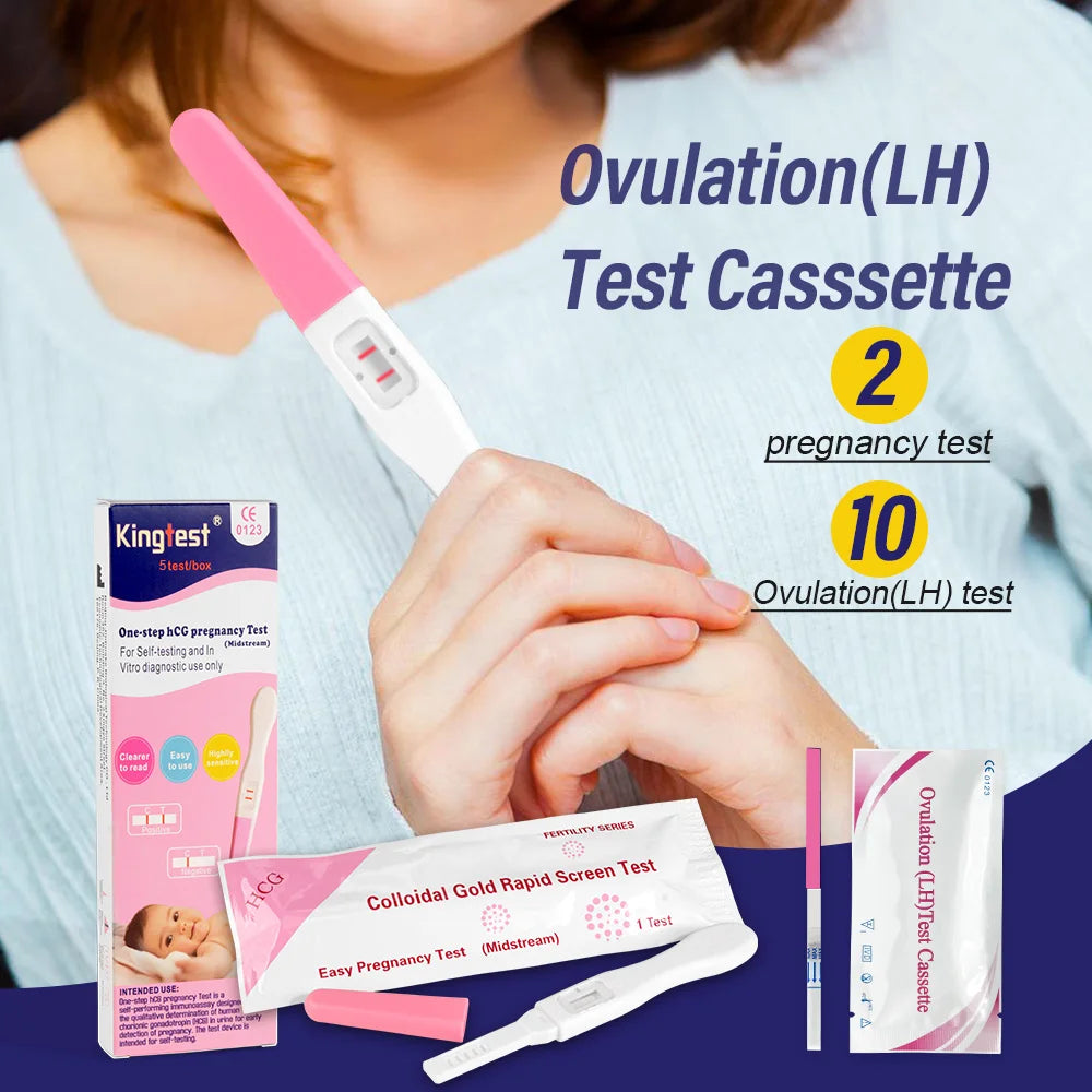 Ovulation & Pregnancy Test Strips Combo Kit 10 LH + 2hCG | Accurate & Easy to Read 5mm Sticks | Pregnancy Tests Early Detection