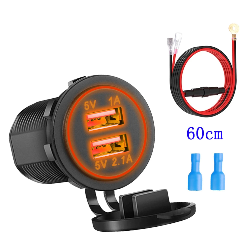 Dual USB 5V 3.1A 12V Car Charger with LED Panel Waterproof Power Adapter Socket Outlet for Vehicle Boat Truck Motorcycle