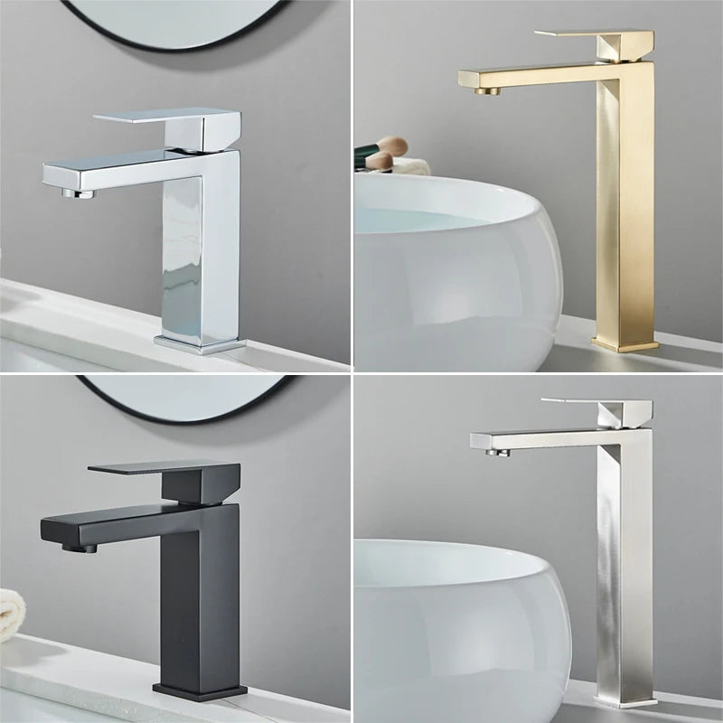 Shinesia Bathroom Faucets Stainless Steel Basin Faucet Tall And Short Deck Mounted Bathroom Sink Mixer Tap Hot And Cold Water