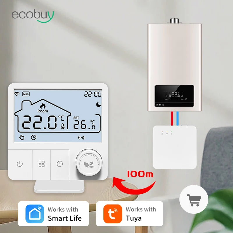 Tuya Wifi Boiler Thermostat Wireless Heating Room Thermostats Wifi Battery Operated Gas Boiler Water Heating Alexa Google Home