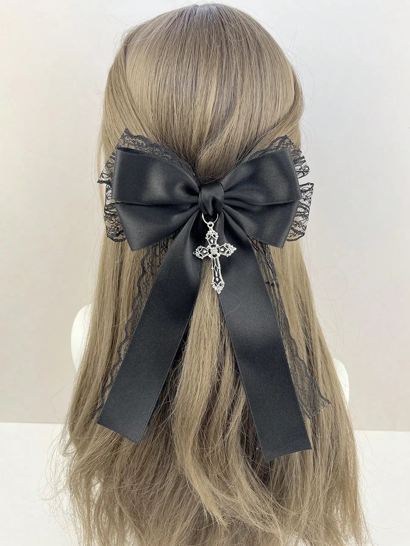 Ladies' black lace bow hair accessory hair clip Gothic cross with dark style