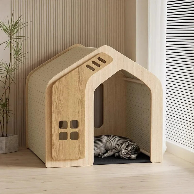 Wooden Cat Bed and Furniture Large Space Cats Accessories Cat Hiding House Kennel Breathable Pet Products Pet Products