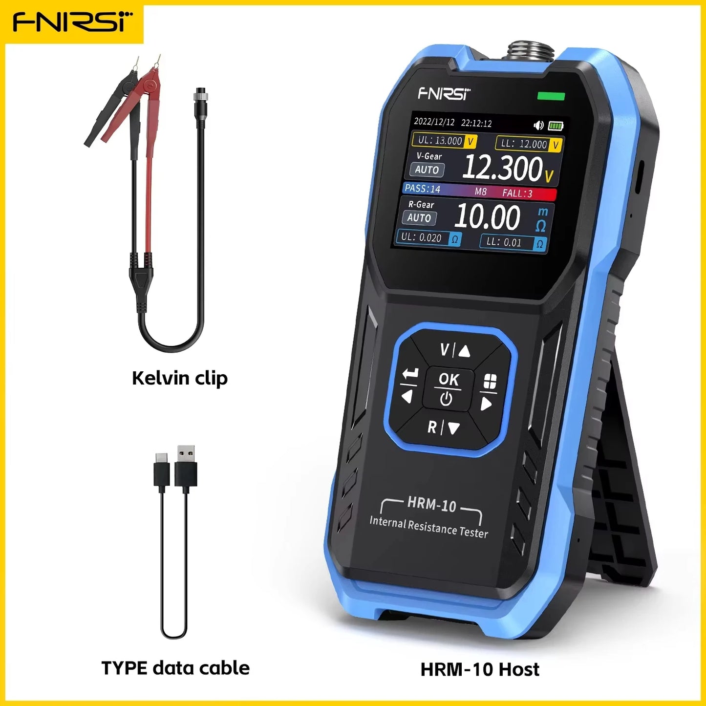 FNIRSI HRM-10 Handheld Resistance Battery Tester Meter Internal Resistance Test Sorting Mode Data Export & Rechargeable Design