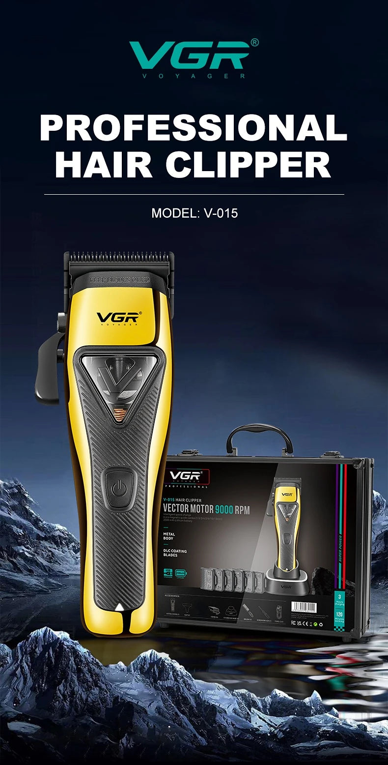 VGR Hair Clipper Professional Hair Trimmer Electric Hair Cutting Machine Vector Motor Haircut 9000 RPM Clipper for Men V-015