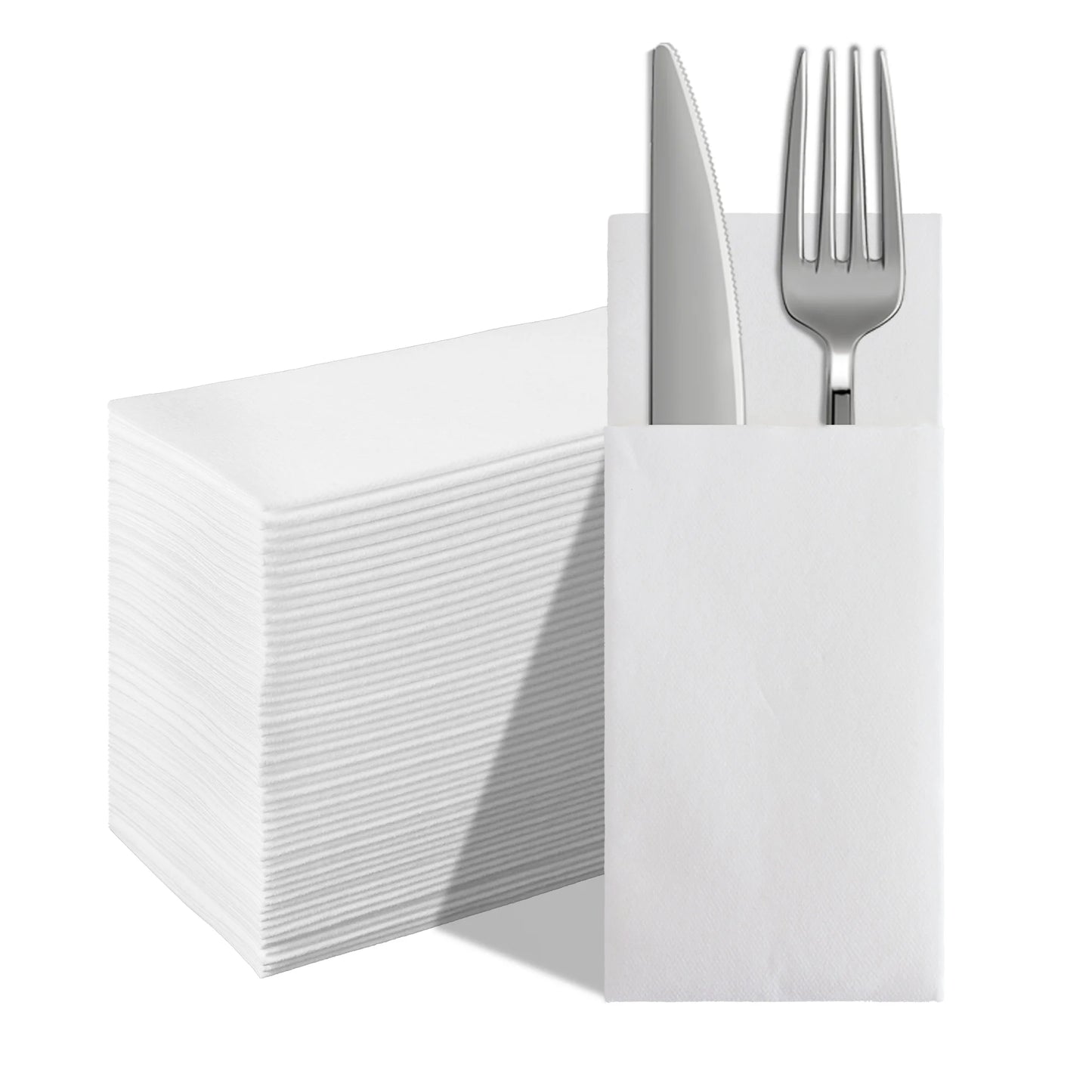 White Disposable Built-in Flatware Pocket Napkins,13x15.75inch,50PCS.Prefoled Eco-Friendly for Silverware,Wedding, Party,Events