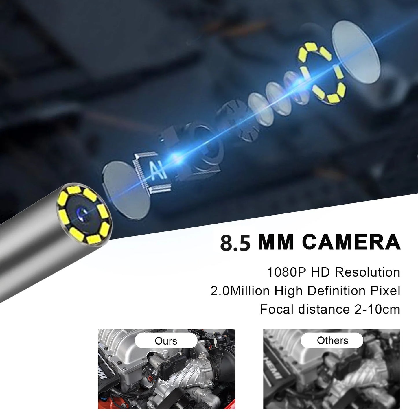 Two-Way Articulating Borescope Industrial Endoscope with 8.5mm Articulating Camera Head for Automotive Aircraft Mechanics