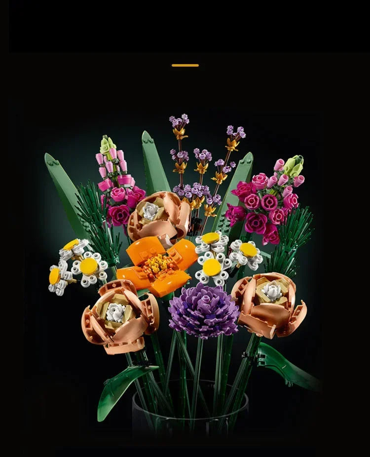 New 700+PCS Rose Blocks City Creative DIY Plant Desktop Decoration Building Blocks Girls Toys Model Classic Bricks Birthday Gift