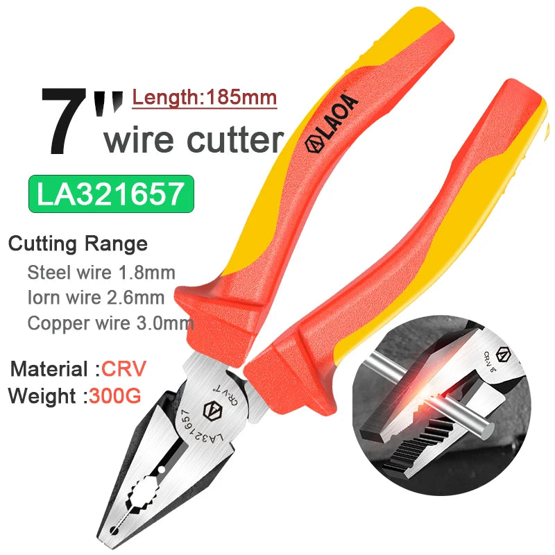LAOA VDE Wire Cutters 6'' 7'' 8'' Insulated Combination Diagonal Needle Nose Pliers Electrician Tool High Voltage Resistance
