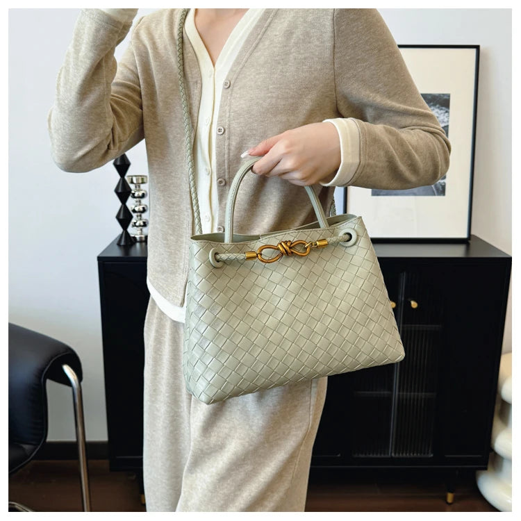 Women's Solid Color Plaid Texture Large Capacity Daily Travel Handbag Shoulder Bag