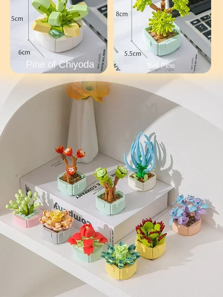 Succulent Flower Plant Potted Building Blocks Cute Flower Ornament Assembling Toys Assembling Toys Birthday Gift