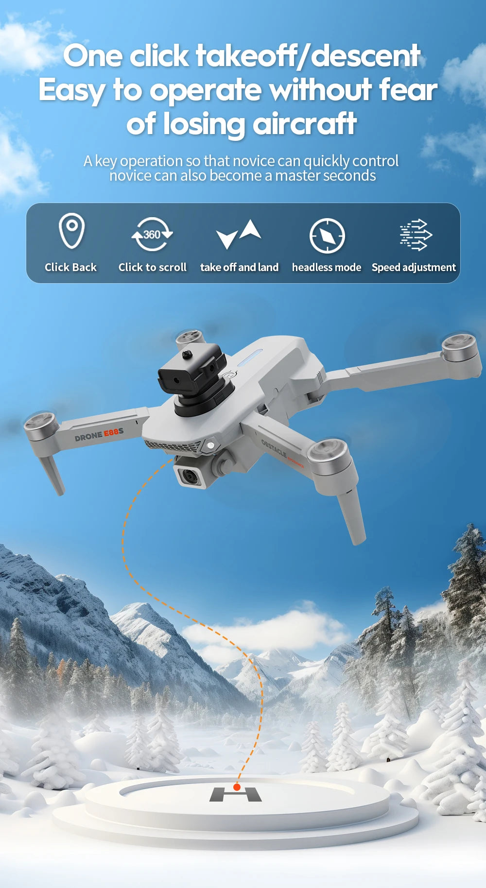 E88S RC Drone 4K Wide Angle Optical Flow Dual HD Camera Avoiding Obstacle Brushless Motor with Remote Control Foldable