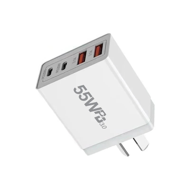 New Universal 55W  fast charging 4Ports Dual PD Type C USB Wall Charger US Power Adapters For Iphone  Ipad Universal  Xiaomi LG