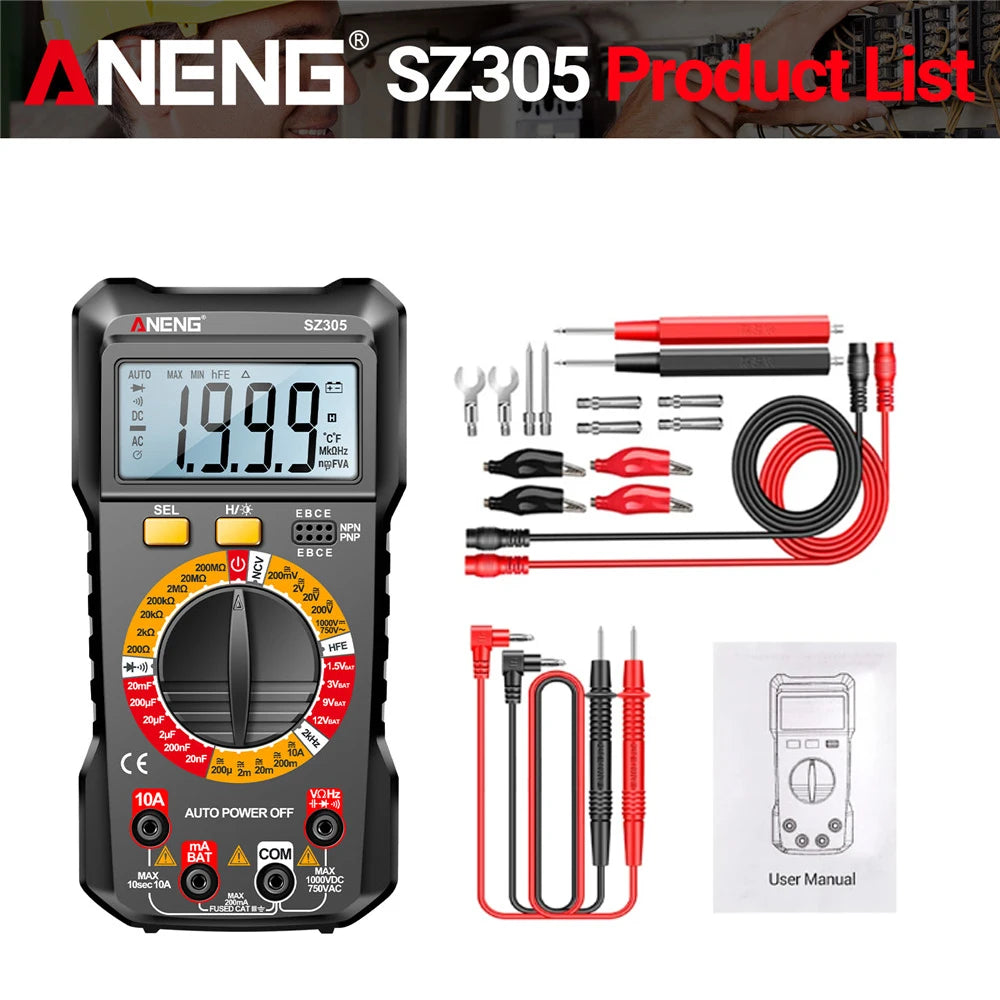 Professional Multimeter Digital Tester ANENG SZ305 AC/DC Voltage Ammeter Capacitor Triode NCV Voltage Induction Electrician Tool