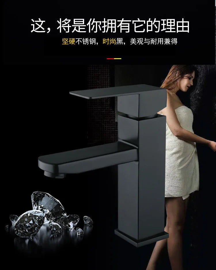 Black Plated Square Stainless Steel Bathroom Basin Faucet Square Vanity Sink Mixer Hot & Cold Lavotory Tap